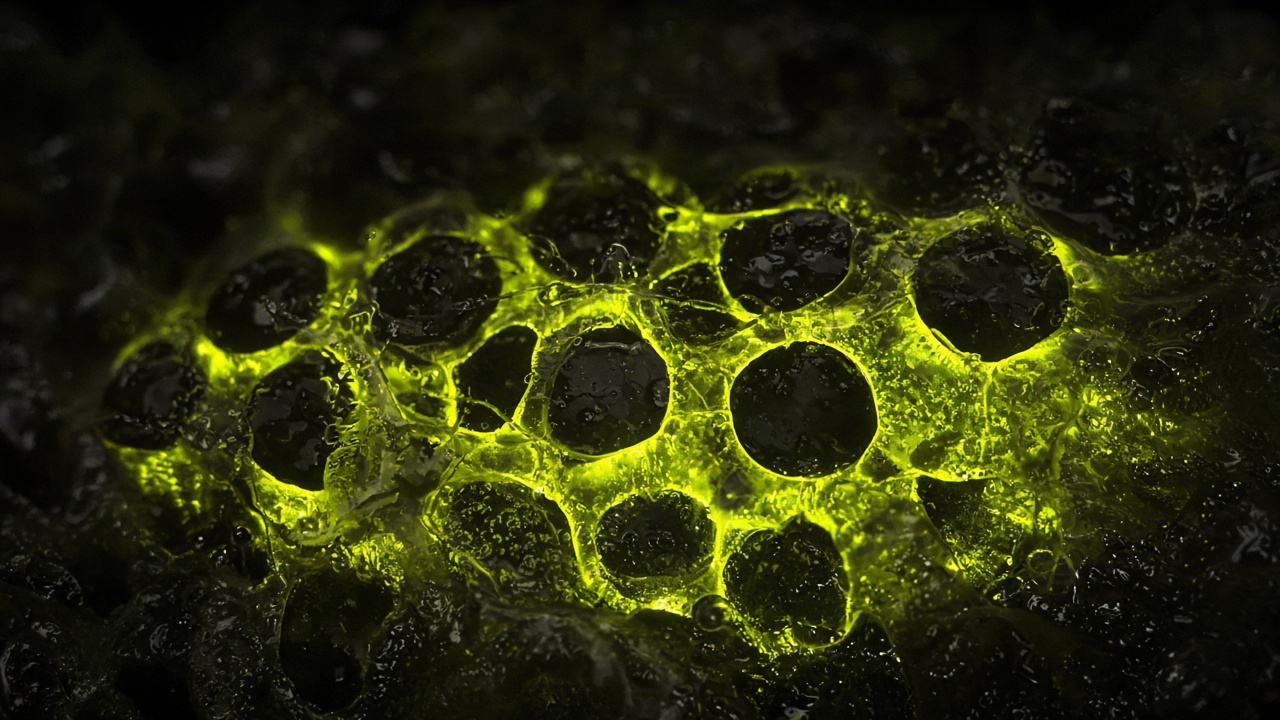 Cells in culture, lit like a network